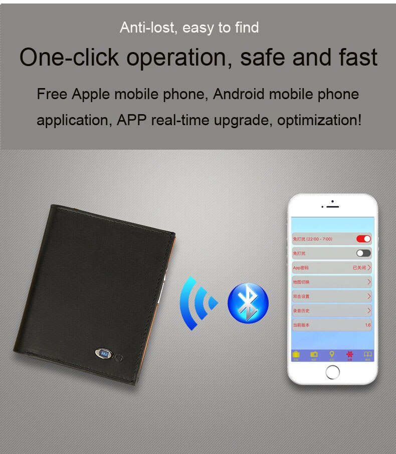 Bluetooth anti-perte alarme portefeuille APP anti-perte portefeuille d'affaires portefeuille en cuir porte-monnaie intelligent anti-perte portefeuille suivi