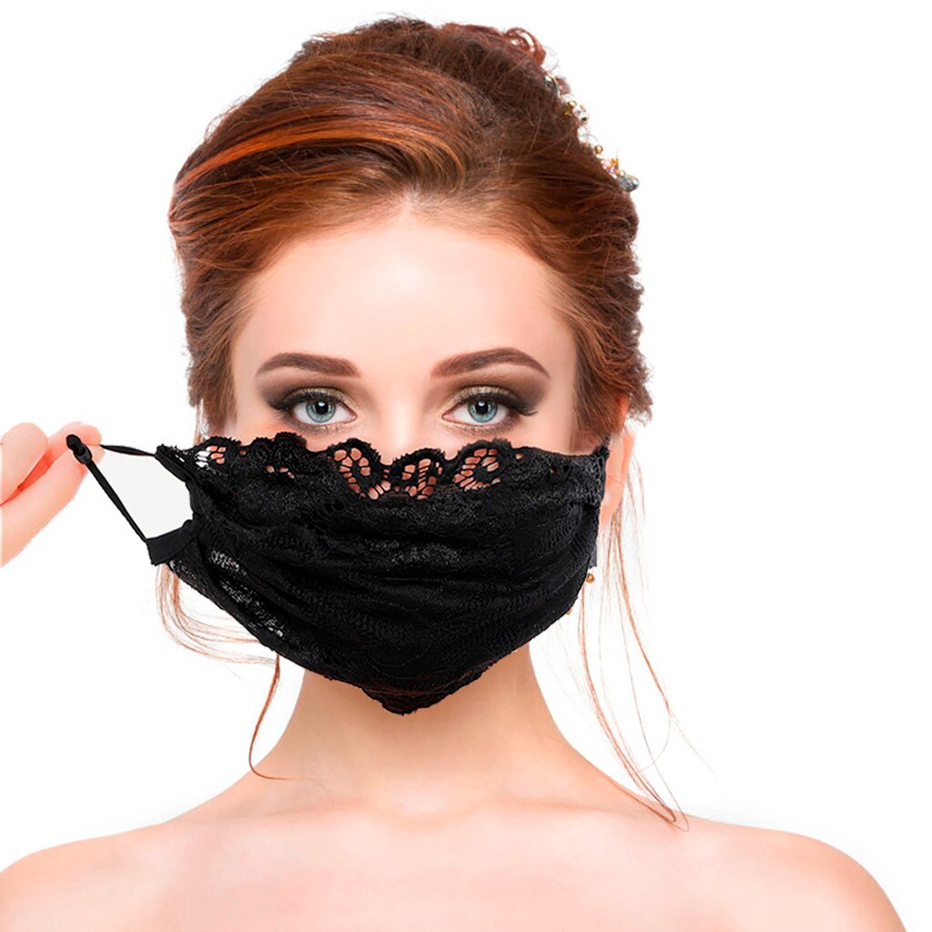 Dames Zwart Masker Bloem Borduren Kant Verstelbare Mesh Dunne Ademende Mask Facial Beschermende Verstelbare Cover Maskers #50G