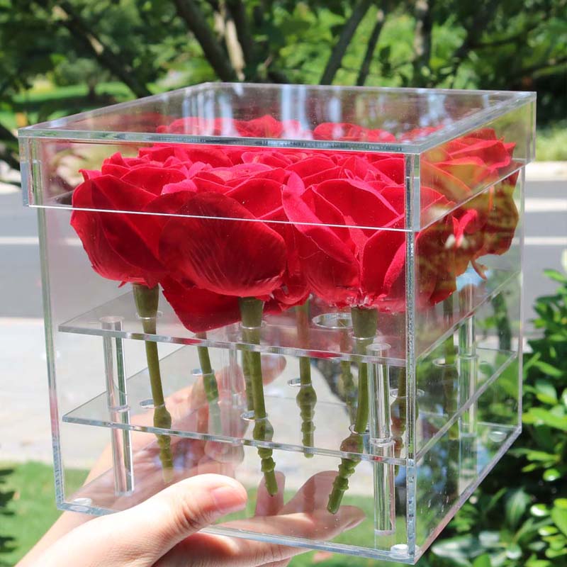 Clear Acrylic Rose Flower Box Luxury Handmade Box Vase