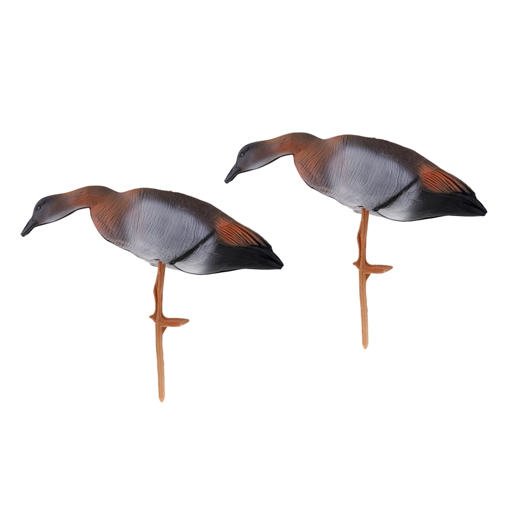 Set Of 2 Goose Decoys Life Size Collapsible Garden Deoration Foraging Geese