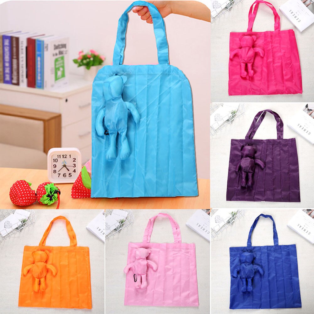 Reusable Eco-friendly Grocery Foldable Shopping Bags Premium Folding Tote Bag Bear Cotton Waterproof Handbag