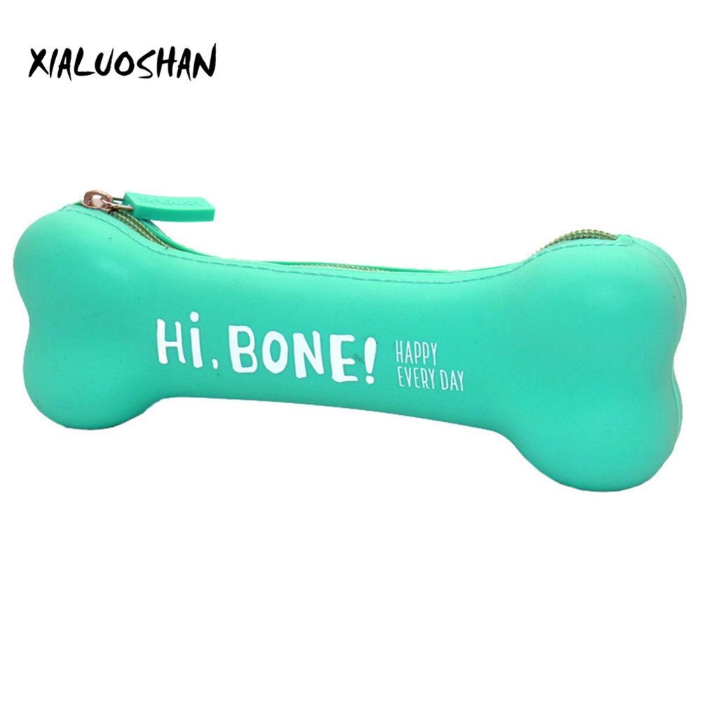 1 Uds. Caja de lápices bolígrafos de Gel de sílice en forma de hueso, colores de caramelo creativos, estuche de lápices para estudiantes, bonitos suministros escolares: Verde