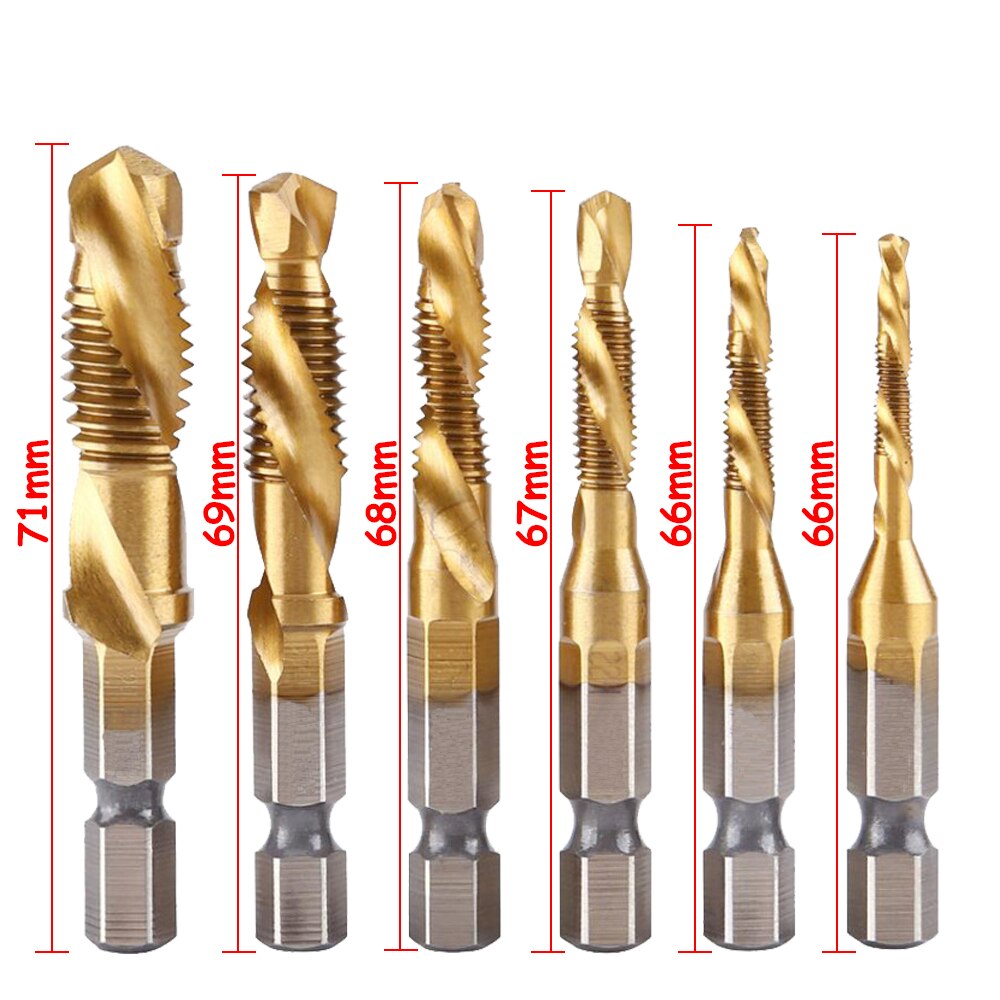 Brocas de taladro de tornillo de M3-M10, Brocas HSS, combinación metalúrgica, acero de alta velocidad métrico, titanio, brocas hexagonales de cambio rápido de 1/4"