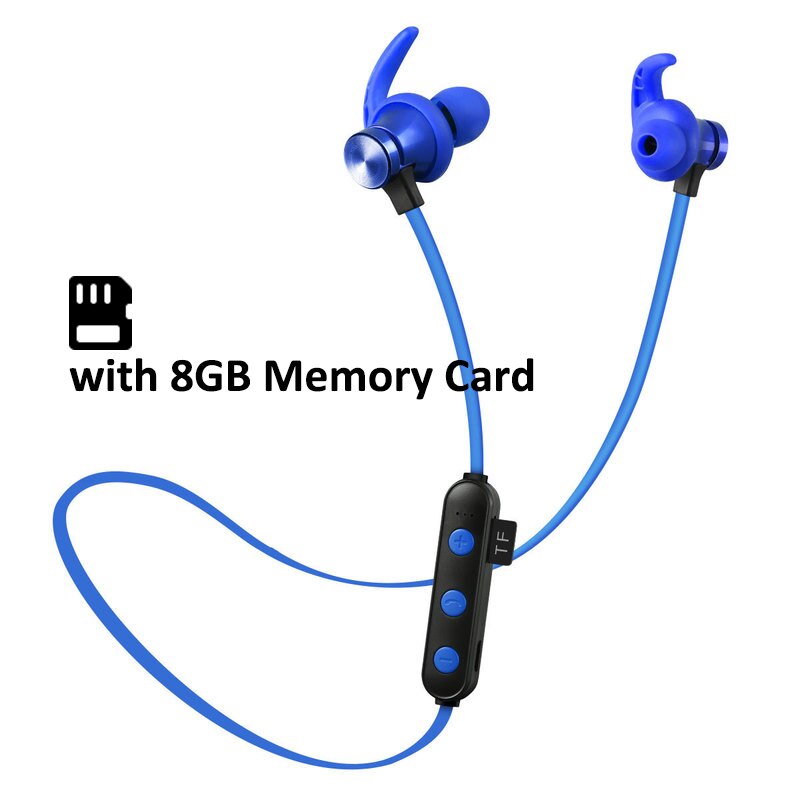 Sport MP3 Player Wireless Headset Running Usb MP3 Met Oortelefoon Ondersteuning 16 Gb Micro Sd Tf Kaart Voor telefoon Met Micphone: Blue with 8GB card