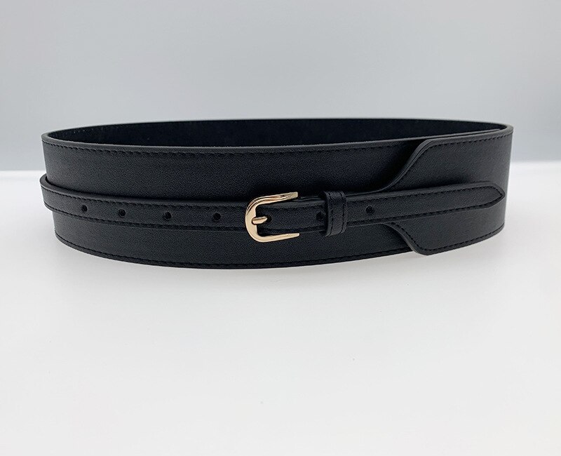 Fashione Ladies Wide Belt Elastic Vintage Buckle Leather Wide Wild Pin Buckle Women's Belt Waist Seal Belt: Black / 93cm