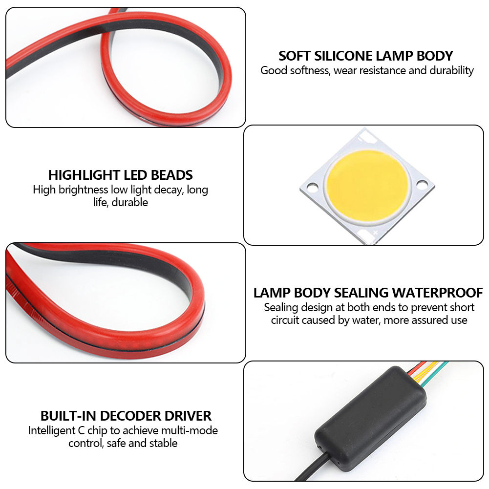 90cm/100cm Multi-mode Left/Right Turn Signals Double Flash Brake Light Car LED Strip Light for Vehicle DC 12V Traffic Safety