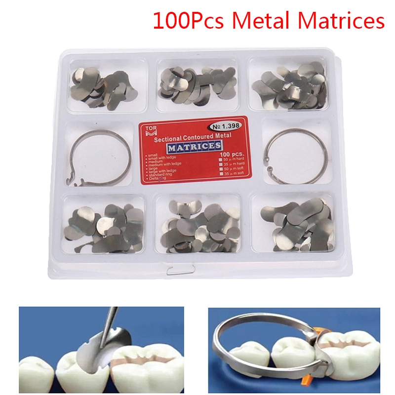100 Stuks Dental Matrix Sectionele Voorgevormd Metalen Matrices Bands Dental Matrix Ringen Volledige Tanden Vervanging Dentsit Oral Care