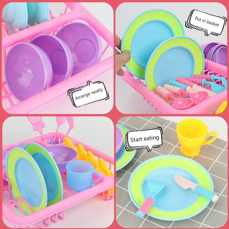 21pcs Drain Basket Simulation Tableware Set Play House Toy Simulation Kitchen Toy