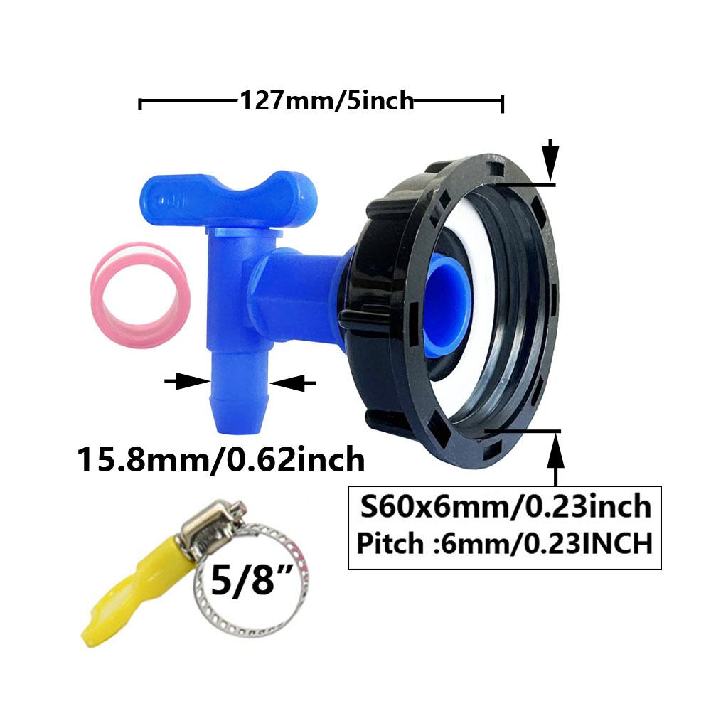 IBC Tank Tap Adapter S60 x 15mm 5/8 "Slangpilaar Sluit Kraan Legering Tank 1000 Liter IBC Tank Klep fitting: Paars