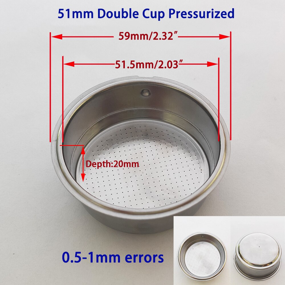 51mm dobbeltkop kaffemaskine trykfilterkurv til husholdnings kaffemaskine dele ikke-tryk kaffe 2- kop: 51mm under tryk