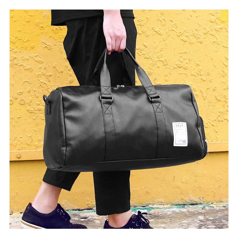 Travel Bag Women black PU Leather Gym Bags Hand Luggage For Men Duffle Bag