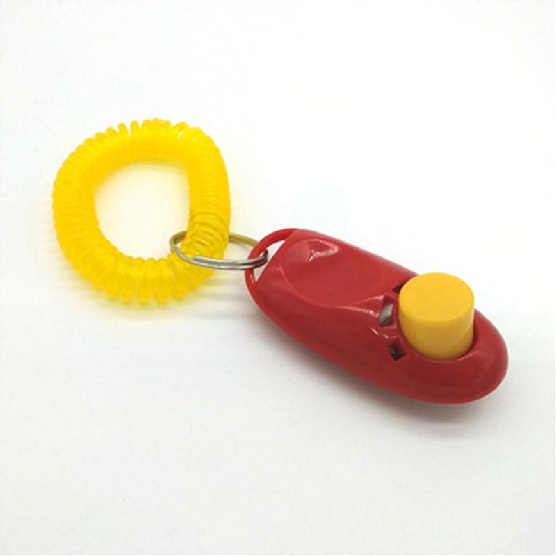 1 pc bonito animal de estimação gato cão treinamento clicker plástico novos cães clique trainer ajuda muito ajustável alça de pulso som chaveiro apito do cão