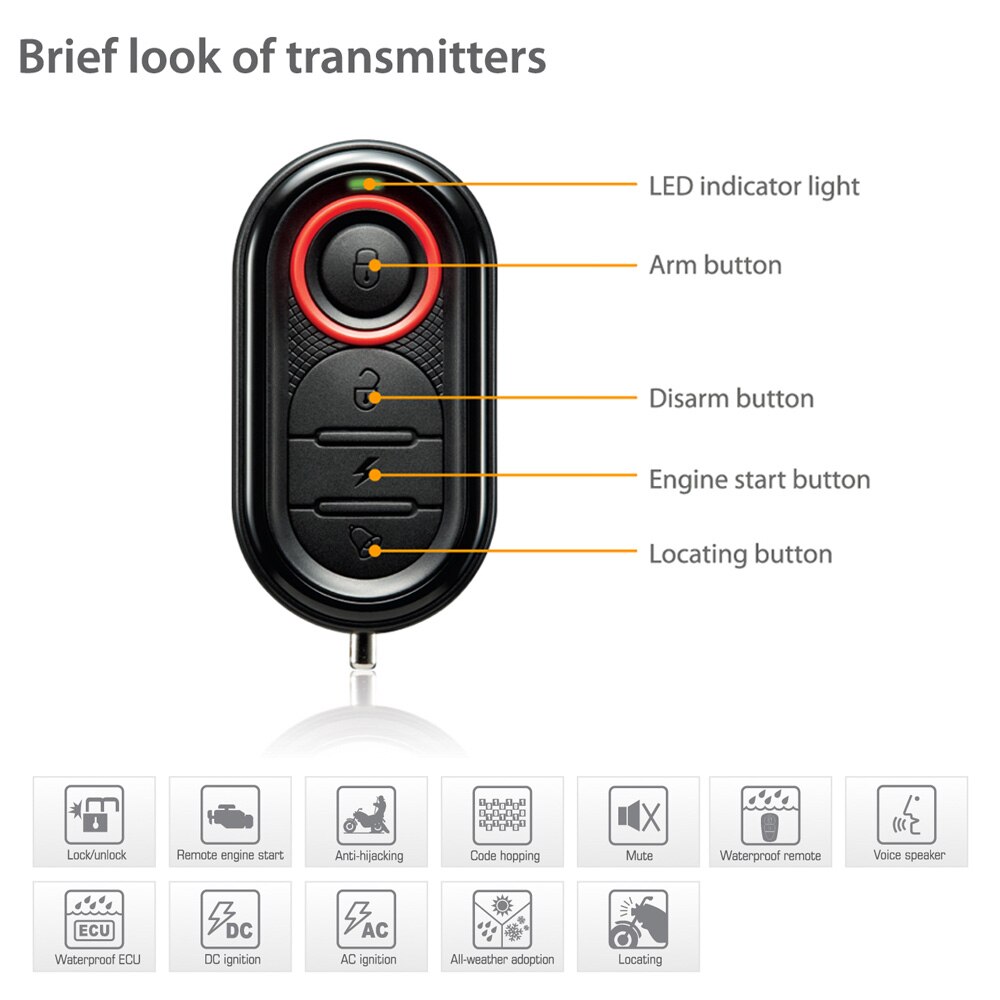 Steelmate 986E 1 Way Motorcycle Alarm Systeem Remote Engine Start Motorfiets Motor Immobilisatie Met Mini Zender