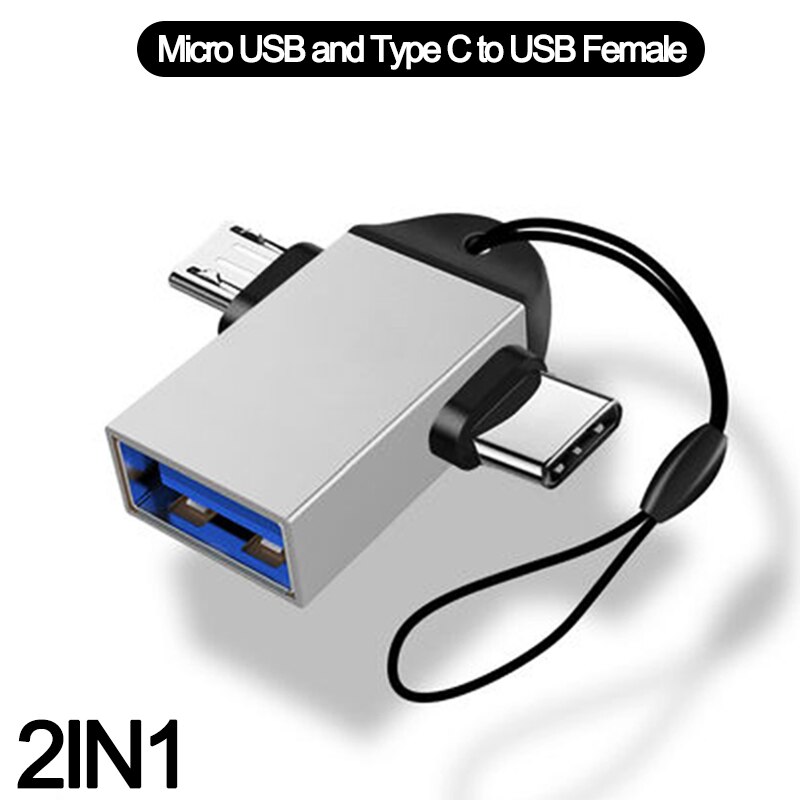 Convertitore di cavo da maschio a USB femmina di tipo C per telefono cellulare 2in1 connettore da Micro usb a USB adattatore OTG per laptop U Disk Mouse: 2IN1 Silver