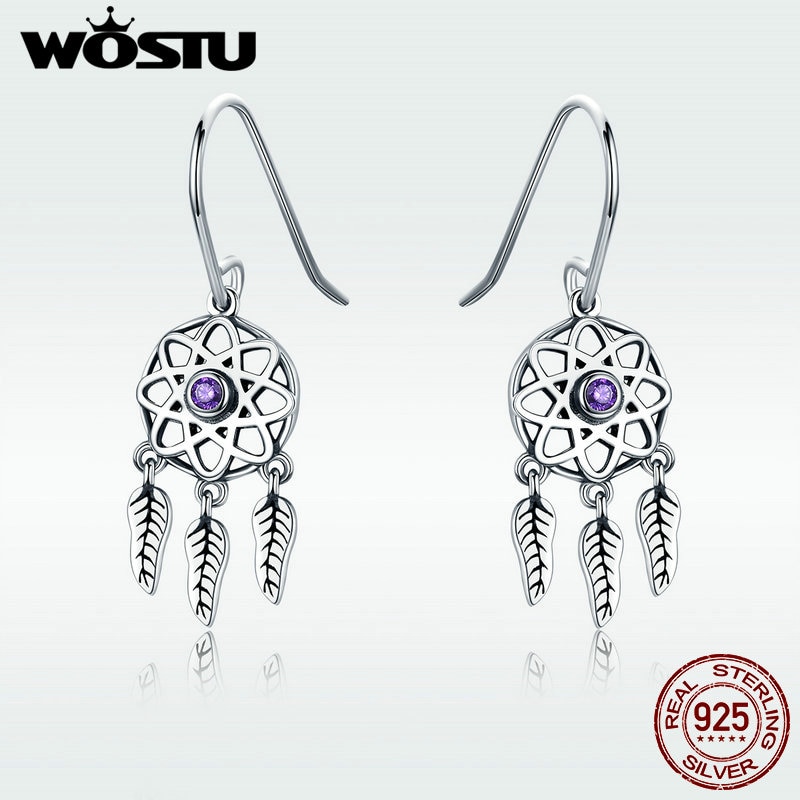 WOSTU 925 Sterling Silver Dreamcatcher Dream catcher Earrings for Women Brand Earring Bohemia Boho Jewelry CQE394