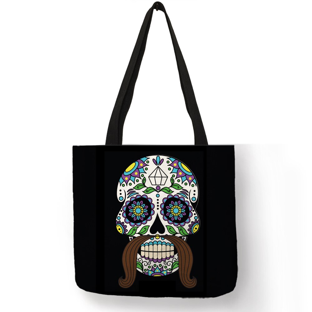 Sac à main avec crâne Floral pour femmes, fourre-tout de voyage réutilisable avec impression Double face, idéal pour les courses et Halloween: 003