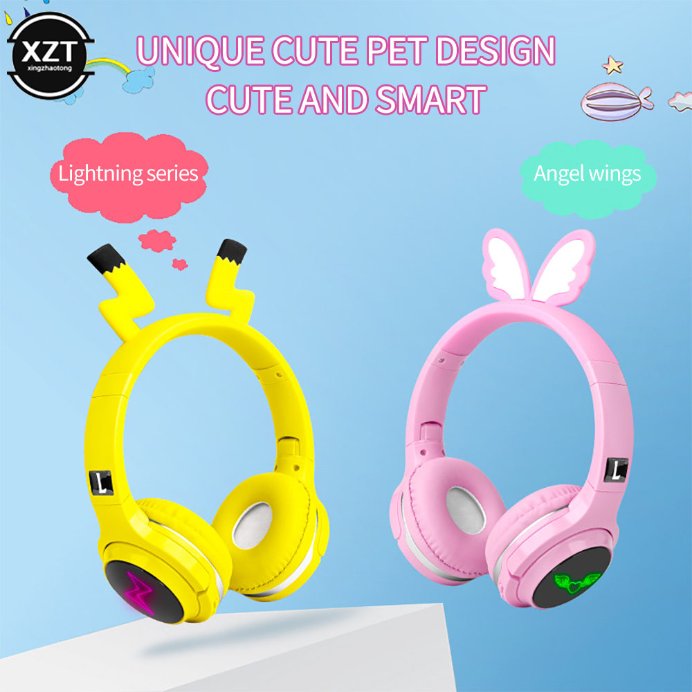 Leuke Bluetooth 5.0 Headset 7 Kleuren Led Licht Hoofdtelefoon Draadloze Voor Kids Kinderen Sd-kaart 3.5Mm Audio Kabel hoofdtelefoon