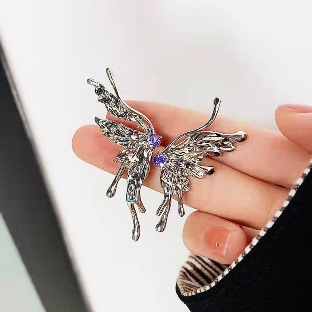 2022 Y2K Esthetische Punk Stijl Vloeibare Vlinder Earring Voor Vrouw Koele Metalen Vlinder Oorbellen Sieraden