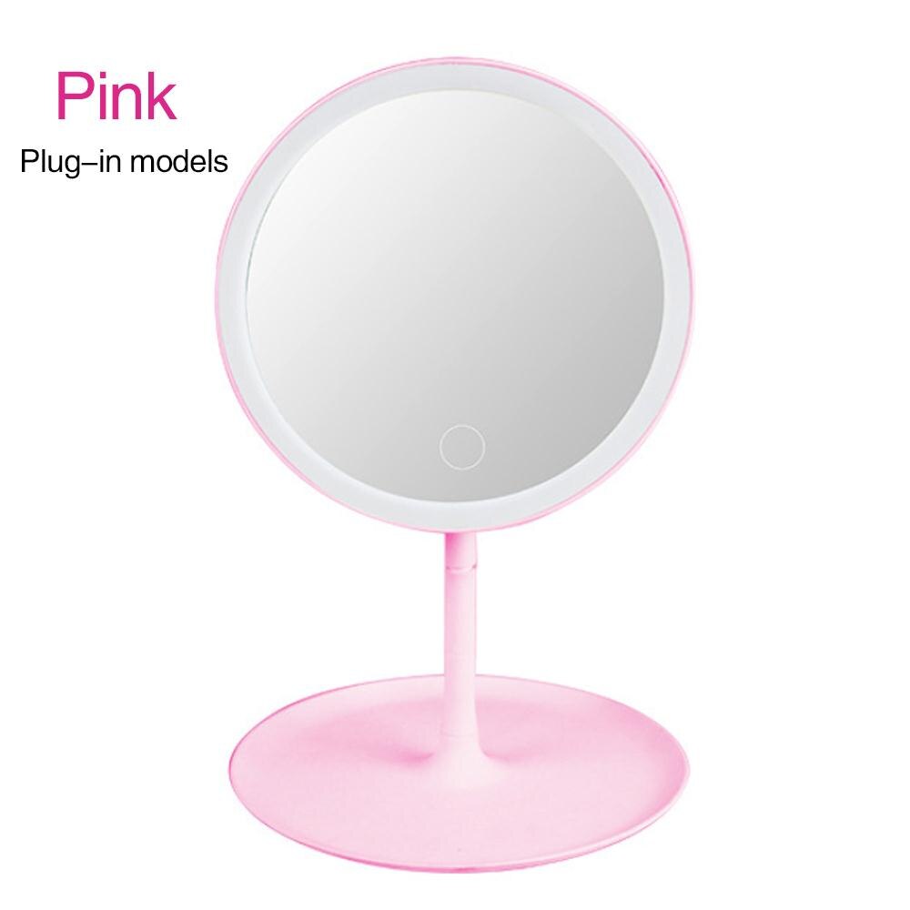 Luminous Makeup Mirrors 90 ° Rotation LED Lighted Portable Bathroom Mirror Lamp Magnifying Adjustable Brightness Round: Pink / Pug-in 1 model