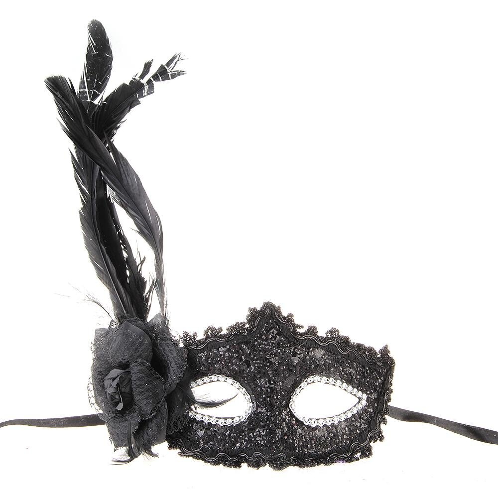 Máscara veneciana flor de la pluma de Venecia negra para de Halloween Carnaval