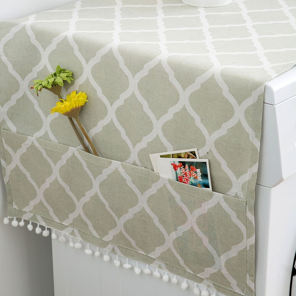 Geometric Rhombus Washing Machine Refrigerator Dust Cover Protector with Pocket