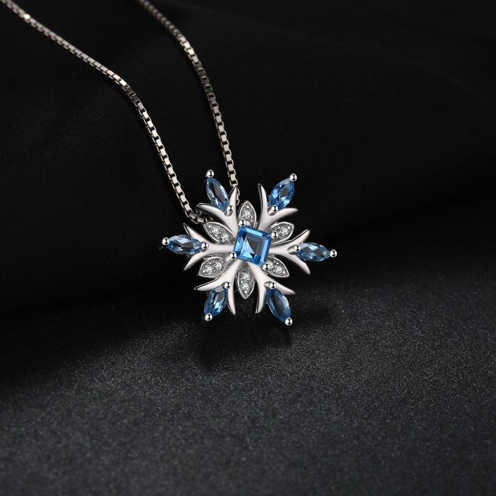 JPalace Snowflake Natural Topaz Pendant Necklace 925 Sterling Silver Gemstones Choker Statement Necklace Women No Chain