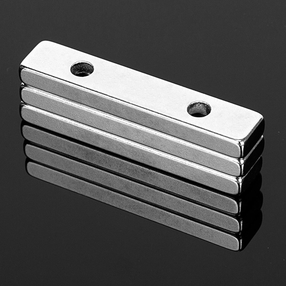 3Pcs Sterke Cuboid Block Magneet 50X10X5Mm Dubbele Gat 4.5Mm Verzonken Zeldzame Aarde Neodymium magneten