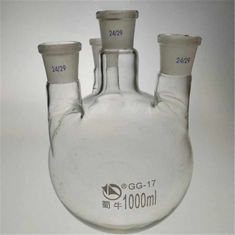 1Pcs Ronde Bodem Vier Mond Glazen Kolf Rechte Vier-Hals Hoge Borosilicate Reactie Kolf Lab Glaswerk 100ml Tot 2000Ml