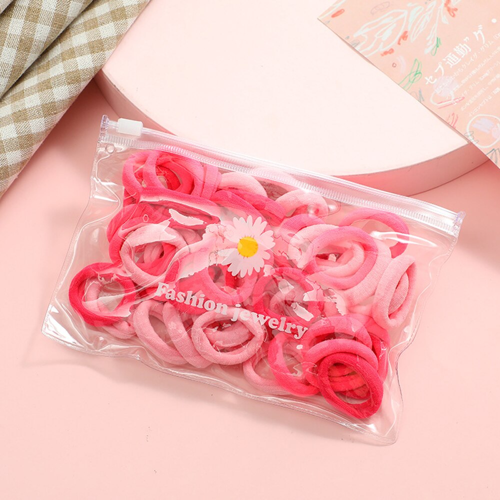 50 st/set baby flickor färgglada nylon små elastiska hårband barn hästsvanshållare gummiband pannband barn håraccessoarer: Rosa