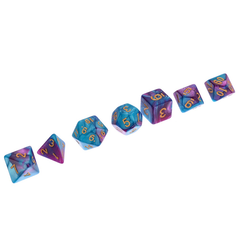 Offres spéciales 7 pièces/ensemble Pack dés polyèdres violet bleu à boire dés pour mdn TRPG MTG jeu de fête ensemble de jouets