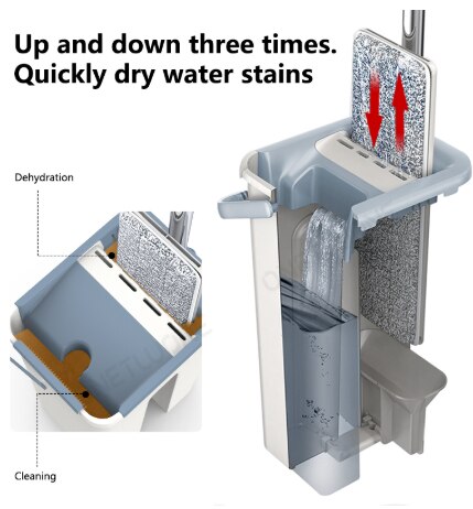 Flat squeeze mop and bucket, self-wringing, hands-free mop, microfiber mops, floor cleaning tools, wet/dry for hardwood, laminate, and tiles
