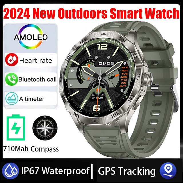 2024 nowy męnarty Smartwatch HD Bluetooth połączenie 1.85-calowy 360*360 AMOLED ekran HD 710Mah GPS tor kompas wodoodporny męnarty Smartwatch: czarny