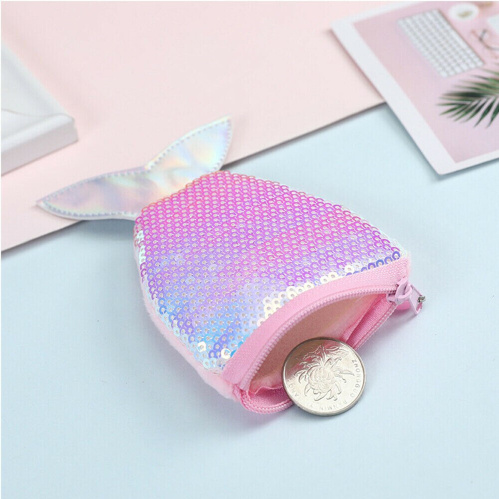 Cute toddler kid baby girl coin purse sequin mermaid tail mini messenger purse portable small wallet card pack