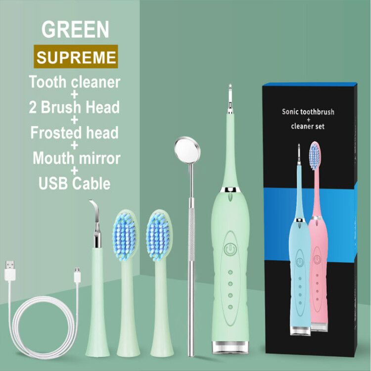 Eléctrico eliminador de sarro Tártara de blanqueamiento Dental recargable USB diente limpiador hogar portátil cálculo Dental removedor: GREEN SET 3