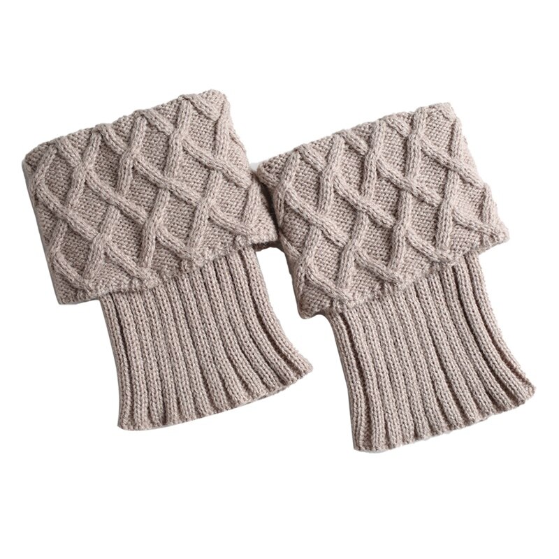 Leg Warmers Women Short Knitted Boot Cuffs Socks Cover Diamond Checkered Knitted Thermal Winter Shoe Accessories: Beige