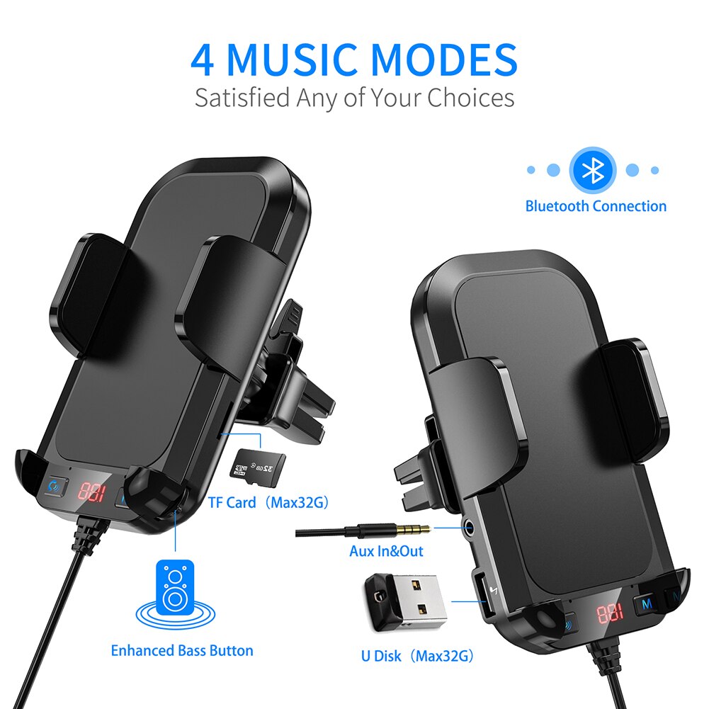 Bluetooth FM Transmitter for Car Air Vent Phone Holder Hands-Free Car Radio Receiver MP3 Player