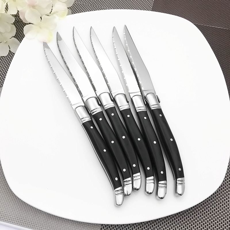 2/4/6pcs 9&#39;&#39; Laguiole Style Black Wood Dinner Knife Stainless Steel Steak Knives Table Knifes Restaurant Bar Dinnerware Set