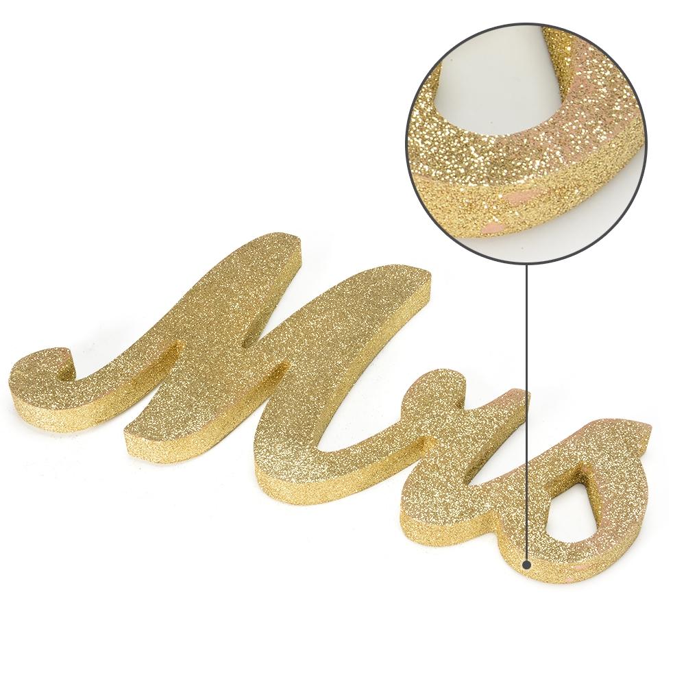 LanLan letras de madera MR & letrero con letras Mrs decoraciones de mesa de boda oro purpurina plateada Glitter Sweetheart herramientas