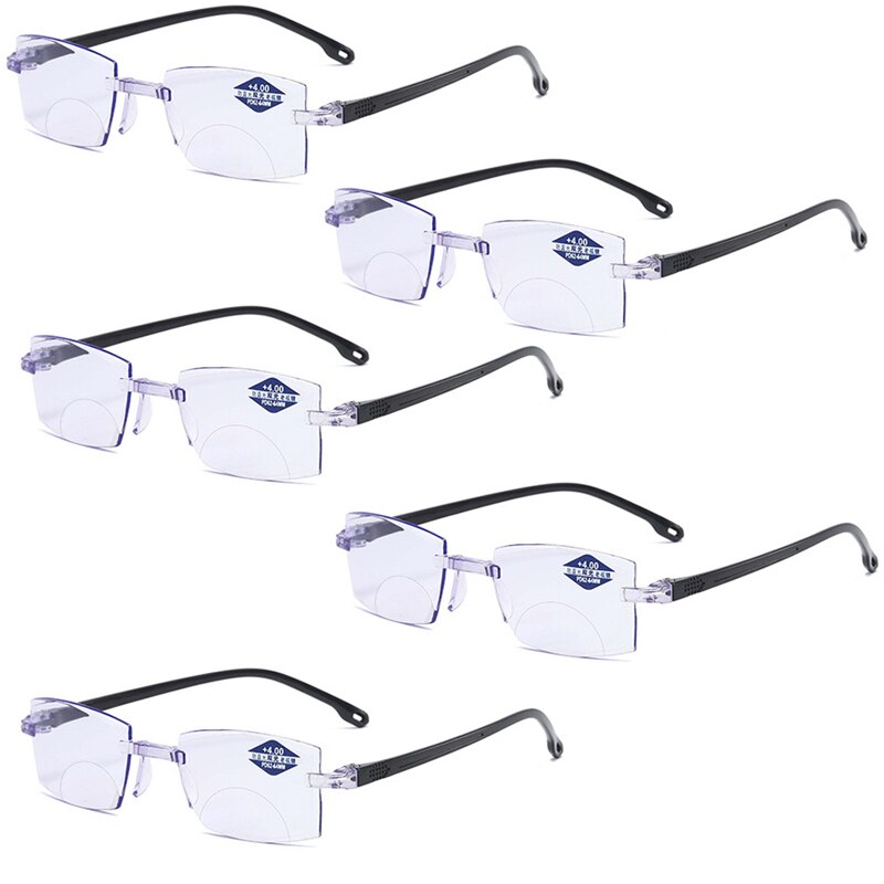 Diamond Cut Bifocale Progressieve Leesbril Mannen Blauw Licht Blokkeren Multifocale Brillen Ultralight Randloze Brillen: +350 / 5Pcs