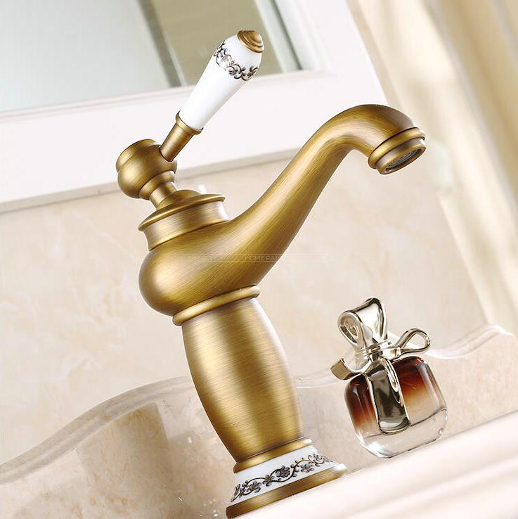 Classic Beknopte Badkamer Kraan Antieke bronzen afwerking Messing Wastafel Kraan Enkel Handvat water kranen HJ-8855