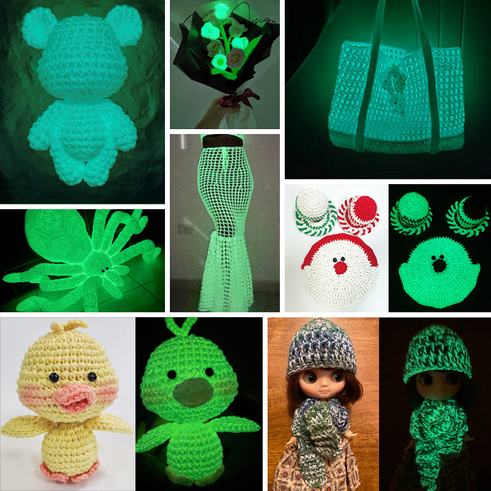 7 rolos que brilham no escuro fio de crochê luminoso-diy tricô costura suprimentos para artes artesanato fontes de festa, 60 yd por rolo