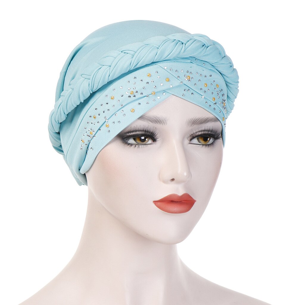 Bohemia Style Women Turban Hat Braid Knot Lady Head Scarf Hijab Muslim Inner Hijab for Women Hair Accessories Hair Loss: Green