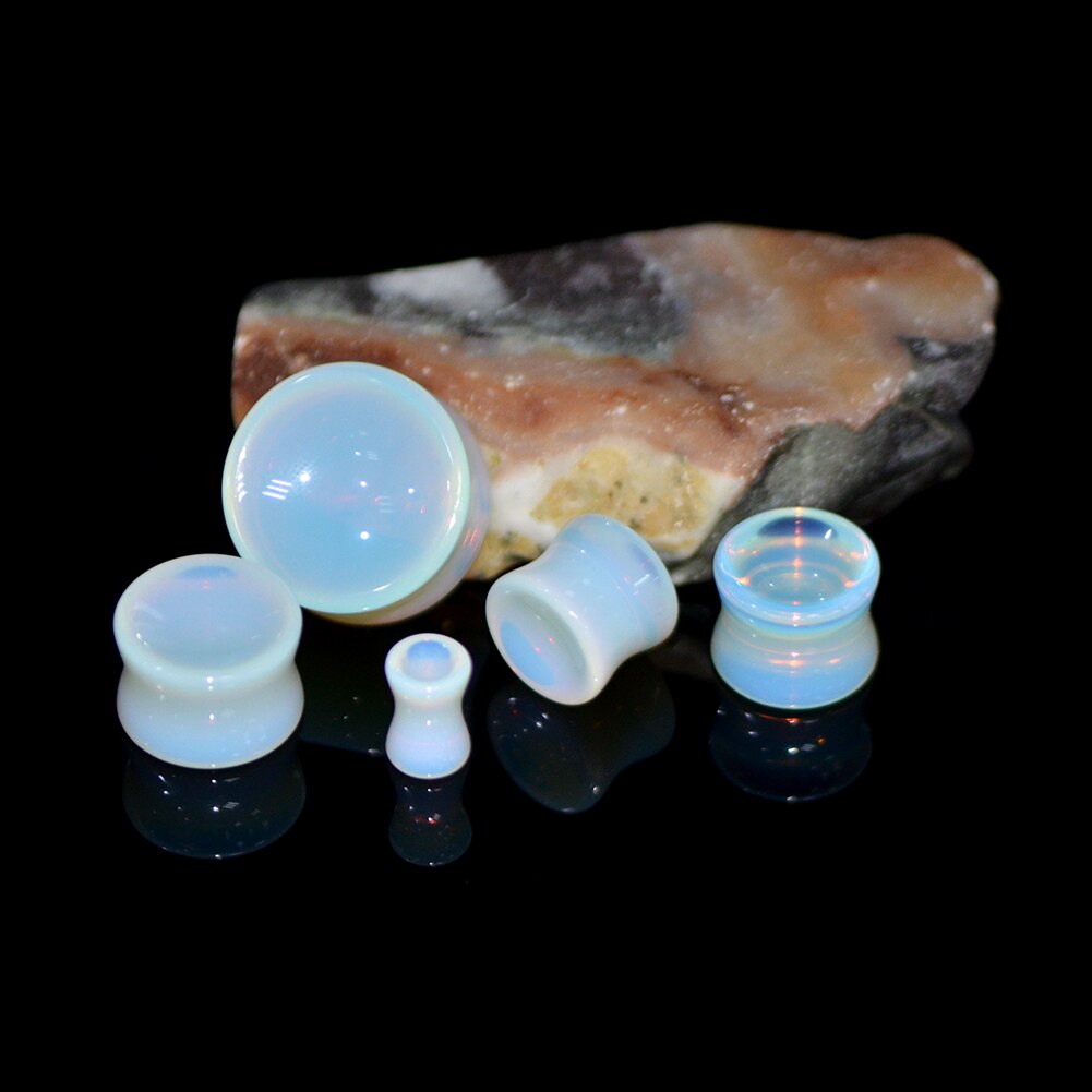 KÖRPER PUNK Neue Konkaven Stein Plugs und Tunnel Piercing Opalite Flesh Ohr Expander Gauges Bahren Körper Schmuck 2 stücke Set