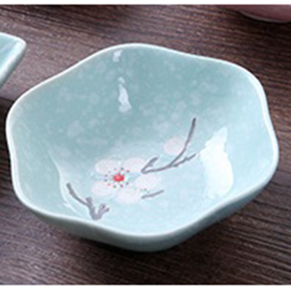 Japanese-Style 3 Colors Snowflake Glaze Hexagonal Circular Ceramic Plum-Shaped Ceramic Dish Sauce Dish Kitchen Supplies: YY944810