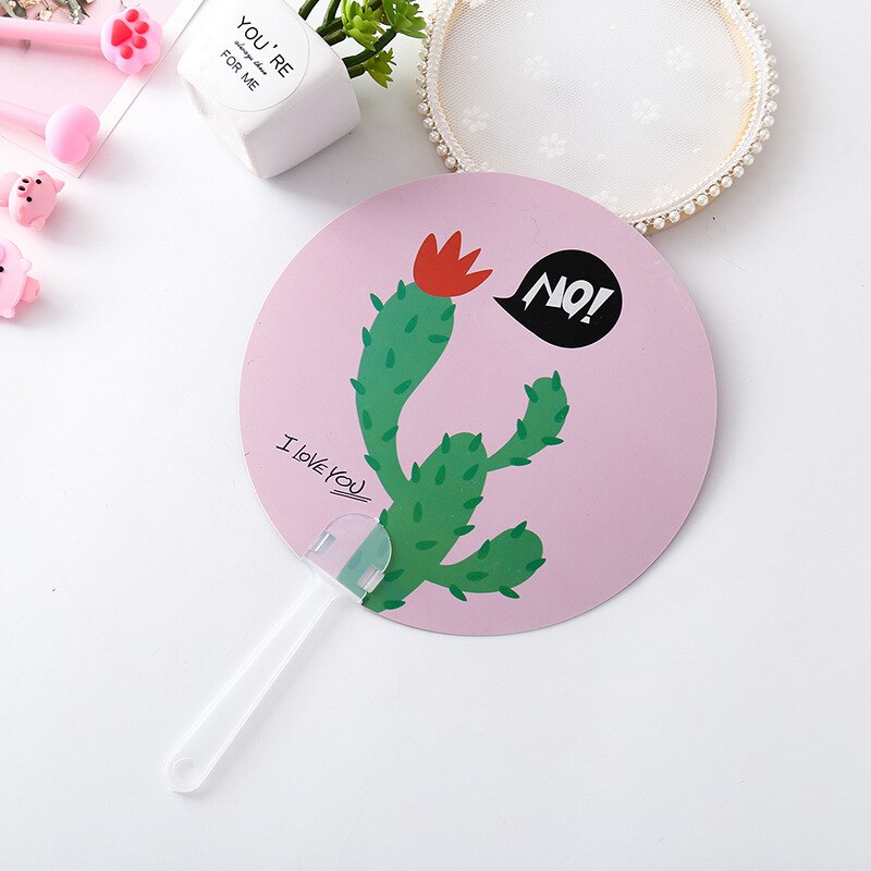 1 pièces Portable mignon dessin animé rond licorne léopard Cactus thème Fans en plastique été enfants main ventilateur fête d'anniversaire faveurs: Cactus