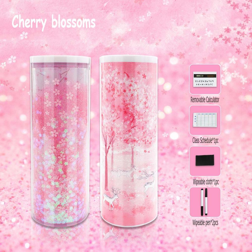 Ceative Cylindrical Pencil Box Case Quicksand Translucent Multifunction Pen Box Inner Solar Calculator Mirror Whiteboard: 1