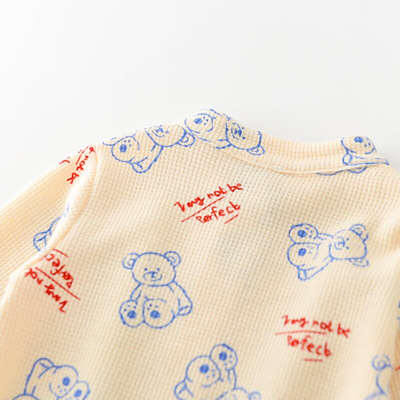 2022 babybodys für frühling und sommer, waffelpiqué, jungenkleidung, langarm, bärenmuster, kleinkind-oberbekleidung