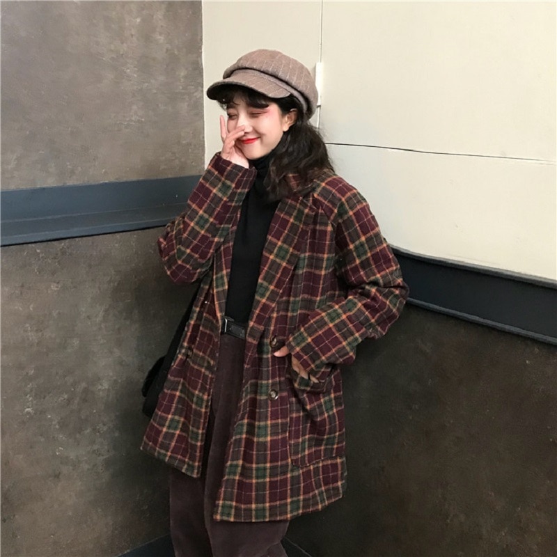 Korea ulzzang verlieren Plaid jacke weibliche herbst neue eins Harajuku Jahrgang schick lange ärmeln Geschmack lässig frauen jacke
