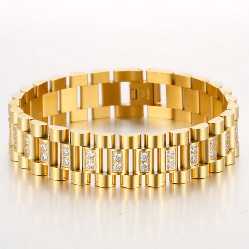 Kalen Gold Edelstahl Zirkon Armbinde modisch Wilden 215mm männer Schmuck Armbinde: KB99983-K