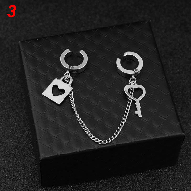 acier inoxydable oreille chaîne clé serrure lame pendentif hommes femmes boucle d'oreille couleur